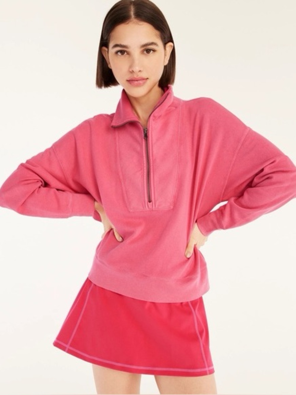 J. Crew Magic Rinse Half Zip Sweatshirt Hibiscus Small